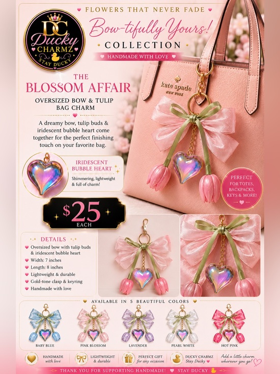 𝐃𝐔𝐂𝐊𝐘 𝐂𝐇𝐀𝐑𝐌𝐙 Accessories - 🌷 The Blossom Affair Oversized Bow Bag Charm 🌸 Limited Edition • One of a Kind •